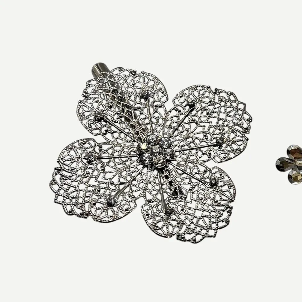 Vtg Retro Hair Barrettes Clip Claw Pin Rhinestone Dragonfly Snowflake Flower Lot